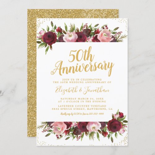 50th Wedding Anniversary Burgundy Blush Gold