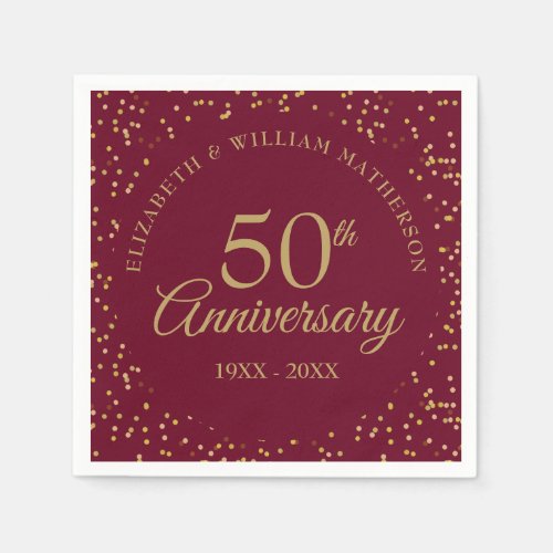 50th Wedding Anniversary Burgundy Gold Dust Napkins