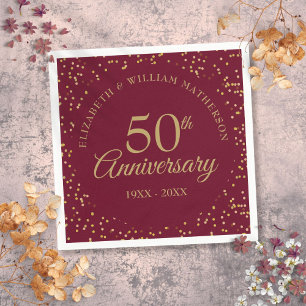50th Wedding Anniversary Burgundy Gold Dust Napkins