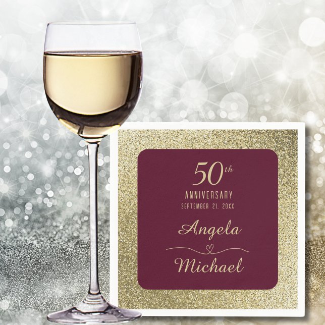 50th Wedding Anniversary Burgundy Gold Glitter  Napkins (Creator Uploaded)