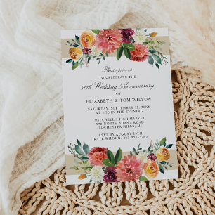 50th Wedding Anniversary Burgundy Rustic Floral Invitation