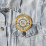 50th wedding anniversary button<br><div class="desc">Glam sparkling white diamond set in gold swirly frame,  50th wedding anniversary commemorative desin.
Customizable text in changeable gold font color.
Images of diamonds and gold were created with the text-to-image generator.</div>