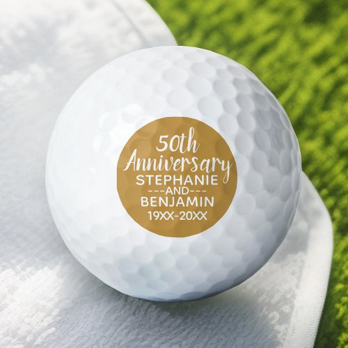 50th Wedding Anniversary _ Can Edit Gold Color Golf Balls
