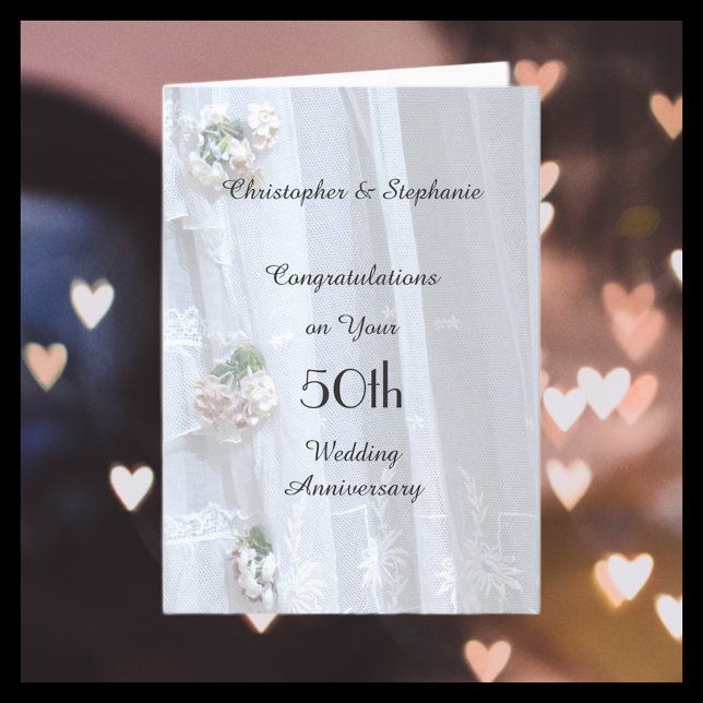 50th Wedding Anniversary Card, Vintage Lace Card (Creator Uploaded)