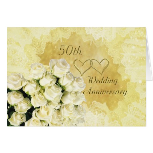 White - cream roses 50th Wedding Anniversary Card | Zazzle