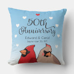 50th Wedding Anniversary, Cardinal Bird Pair Throw Pillow at Zazzle
