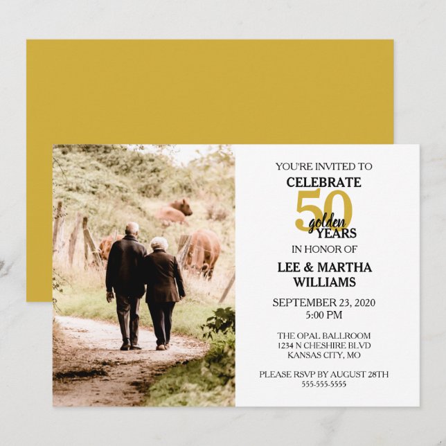 50th Wedding Anniversary Celebrate 50 Golden Years Invitation (Front/Back)
