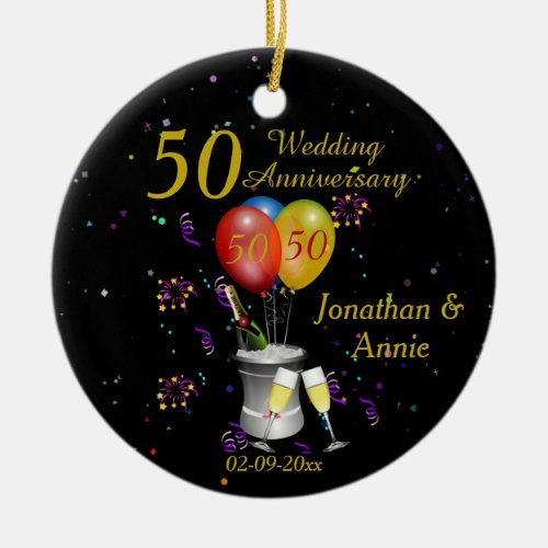 50th Wedding Anniversary Celebration Bubbly Ceramic Ornament