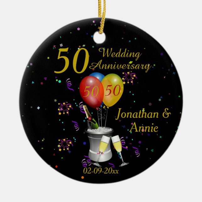  50th Wedding Anniversary Celebration Bubbly Ceramic Ornament (Front)