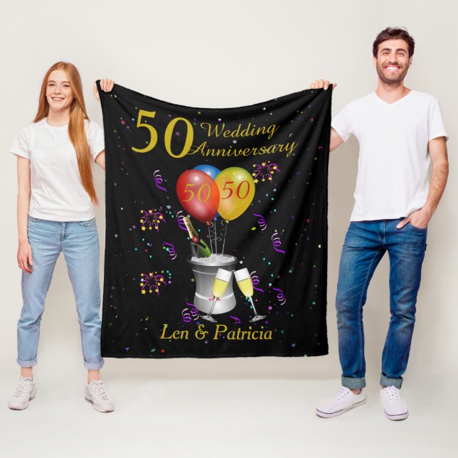 50th Wedding Anniversary Celebration Personalized Fleece Blanket (In Situ)