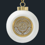 50th wedding anniversary ceramic ball christmas ornament<br><div class="desc">Glam sparkling white diamond set in gold swirly frame,  50th wedding anniversary commemorative desin.
Customizable text in changeable gold font color.
Images of diamonds and gold were created with the text-to-image generator.</div>