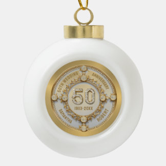 50th wedding anniversary ceramic ball christmas ornament