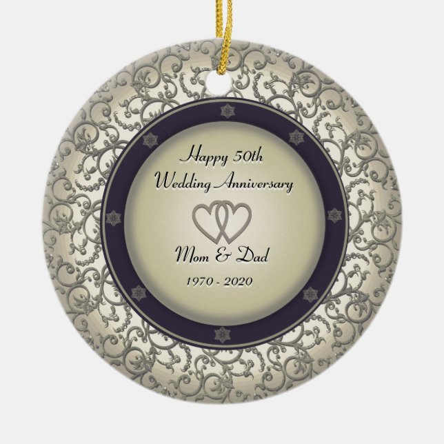 50th Wedding Anniversary Ceramic Ornament (Front)