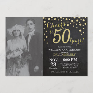 50th Wedding Anniversary Chalkboard Black and Gold Invitation