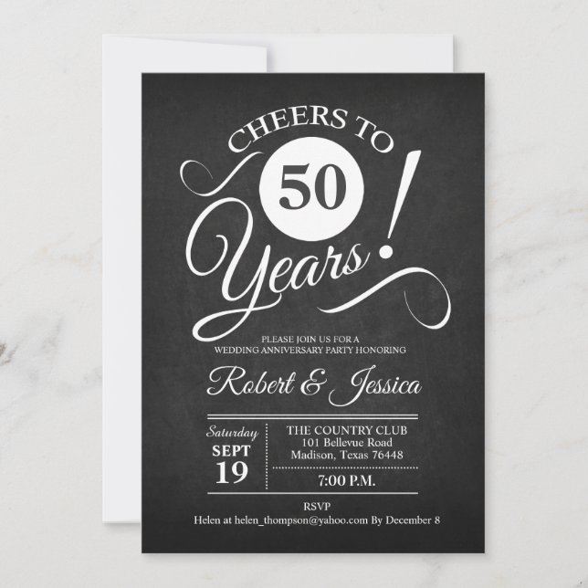 50th Wedding Anniversary - Chalkboard White Invitation (Front)