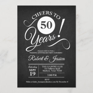 50th Wedding Anniversary - Chalkboard White Invitation