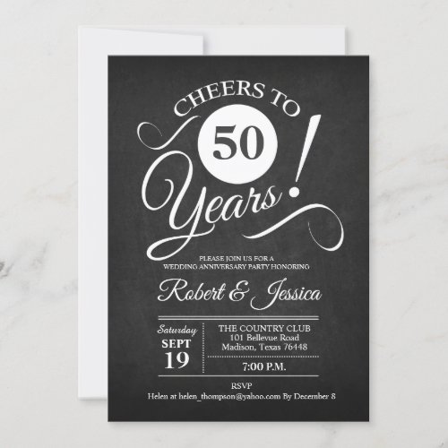 50th Wedding Anniversary _ Chalkboard White Invitation
