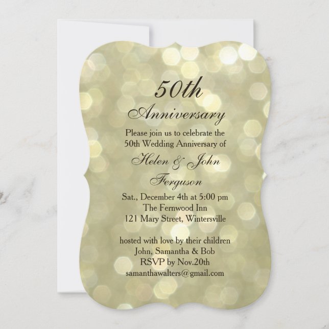 50th Wedding Anniversary Champagne Bubbles Invite (Front)