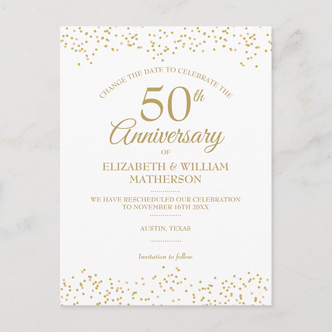 50th Wedding Anniversary Change the Date Announcement Postcard | Zazzle