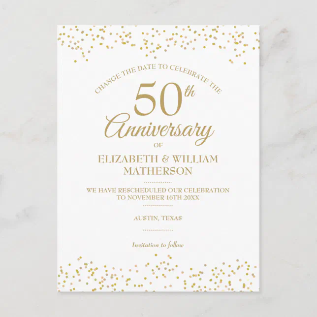 50th Wedding Anniversary Change the Date Announcement Postcard | Zazzle