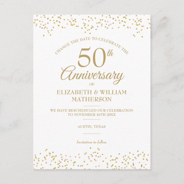 50th Wedding Anniversary Change the Date Announcement Postcard (Front)