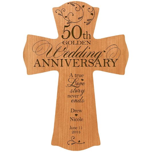 50th Wedding Anniversary Cherry Cross Wall Sign (Front)