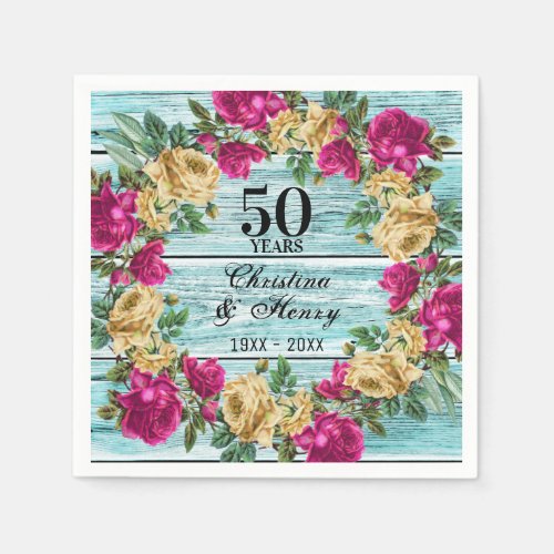 50th Wedding Anniversary Chic Rustic Floral Napkins