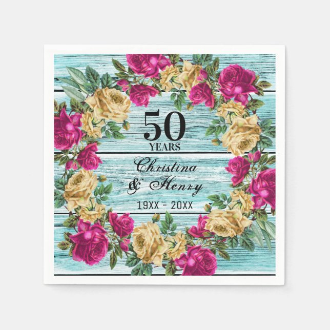50th Wedding Anniversary Chic Rustic Floral Napkins (Front)