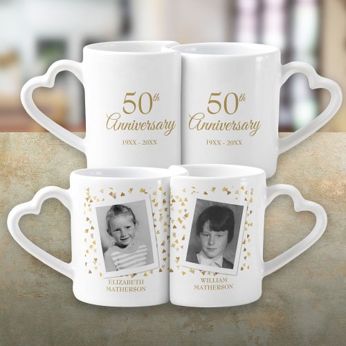 50th Wedding Anniversary Childhood Photos Gold Coffee Mug Set