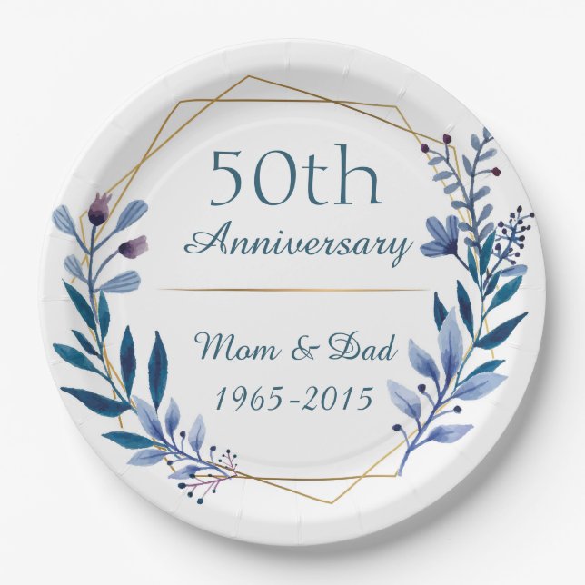50th Wedding Anniversary Classic Floral Paper Plates (Front)