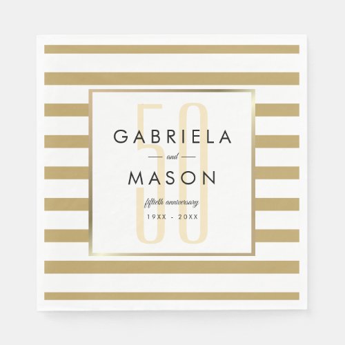 50th Wedding Anniversary Classic Golden Stripe  Napkins