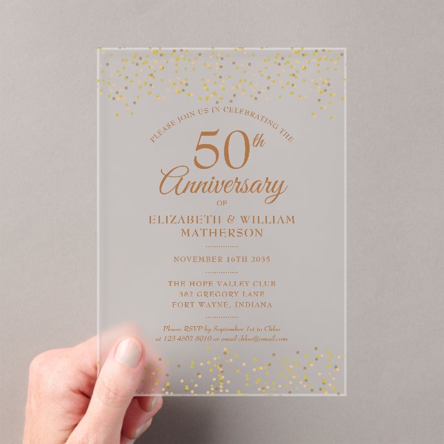 50th Wedding Anniversary Confetti Gold Dust Acrylic Invitations (Insitu (Handheld))