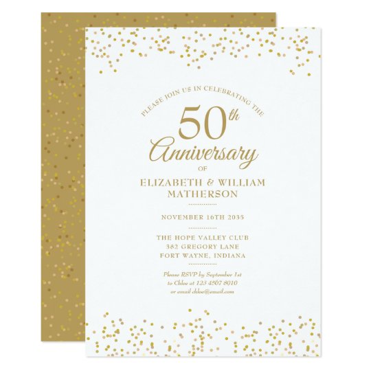 50th Wedding Anniversary Confetti Gold Dust Invitation | Zazzle.com