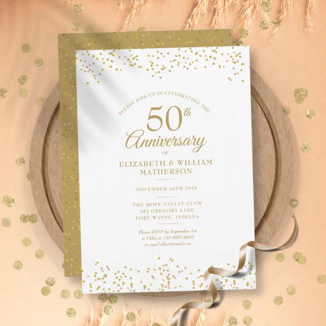 50th Wedding Anniversary Confetti Gold Dust Invitation 