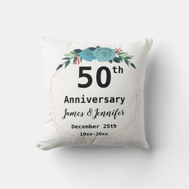 50th Wedding Anniversary Custom Names and Year Throw Pillow (Front)