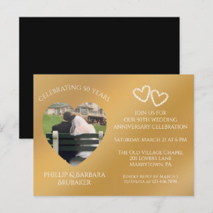 50th Wedding Anniversary Custom Photo Gold & Black Invitation Postcard