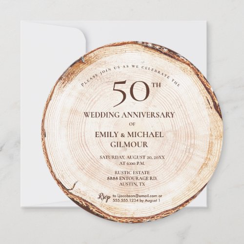 50th Wedding Anniversary Custom Photo Rustic Wood Invitation