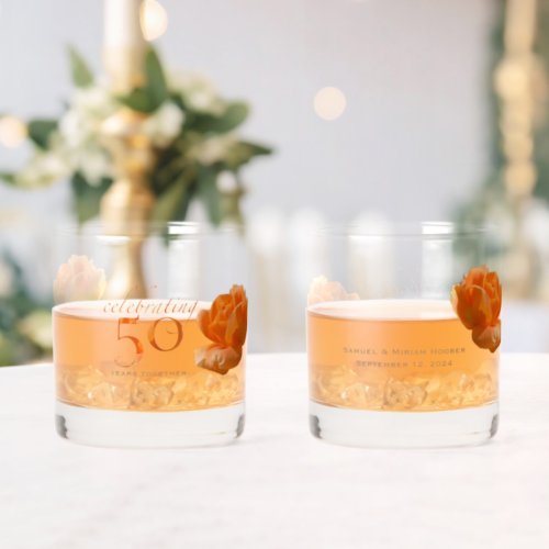 50th wedding anniversary customize peach rose gift whiskey glass