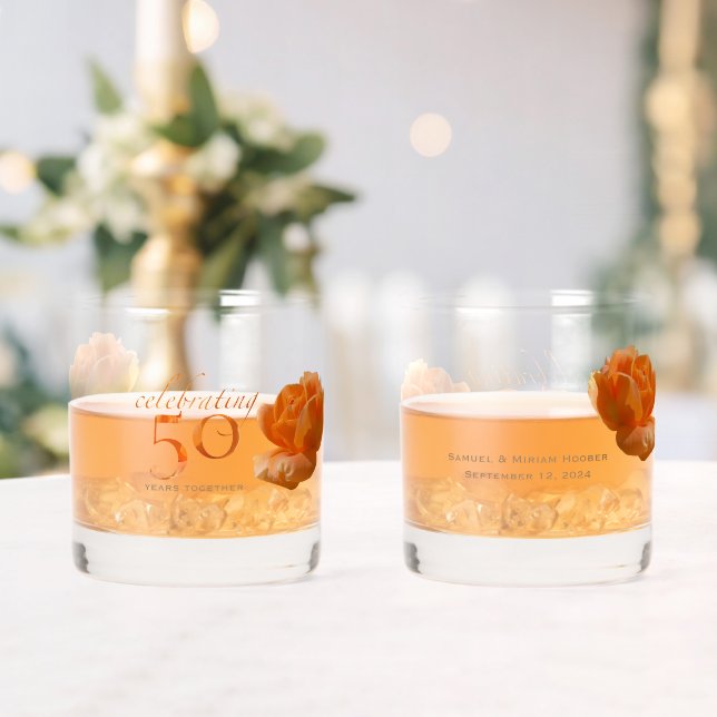 50th wedding anniversary customize peach rose gift whiskey glass (Insitu (Wedding))