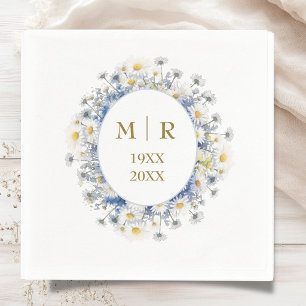 50th Wedding Anniversary Daisy Blue & Gold Napkins