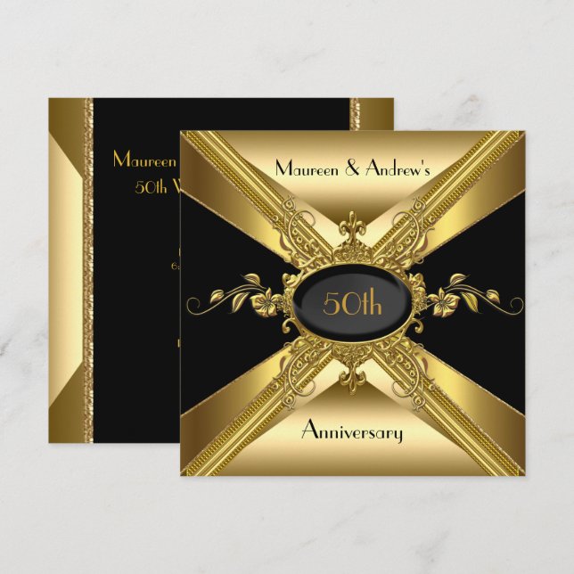 50th Wedding Anniversary Deco Gold Golden 2 Invitation (Front/Back)