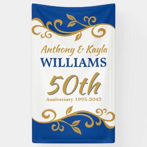 50th Wedding Anniversary Deep Blue Gold Flourish Banner