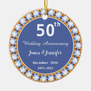50th Wedding Anniversary diamond Custom Names Ceramic Ornament