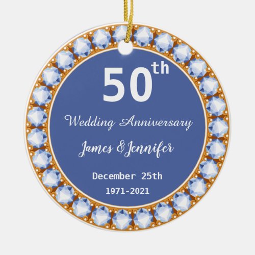 50th Wedding Anniversary diamond Custom Names Ceramic Ornament