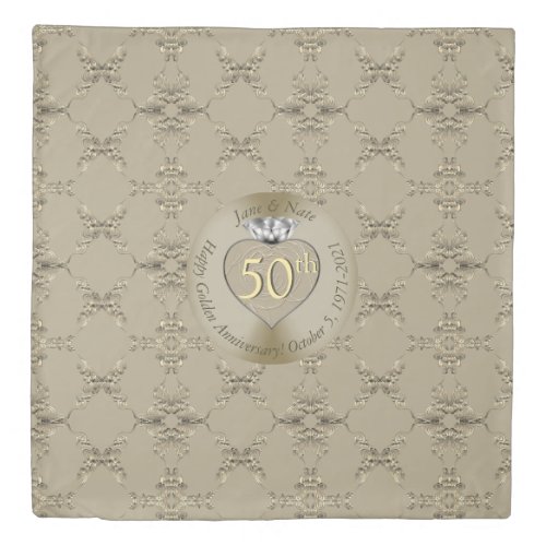 50th Wedding Anniversary Diamond Heart Butterfly Duvet Cover