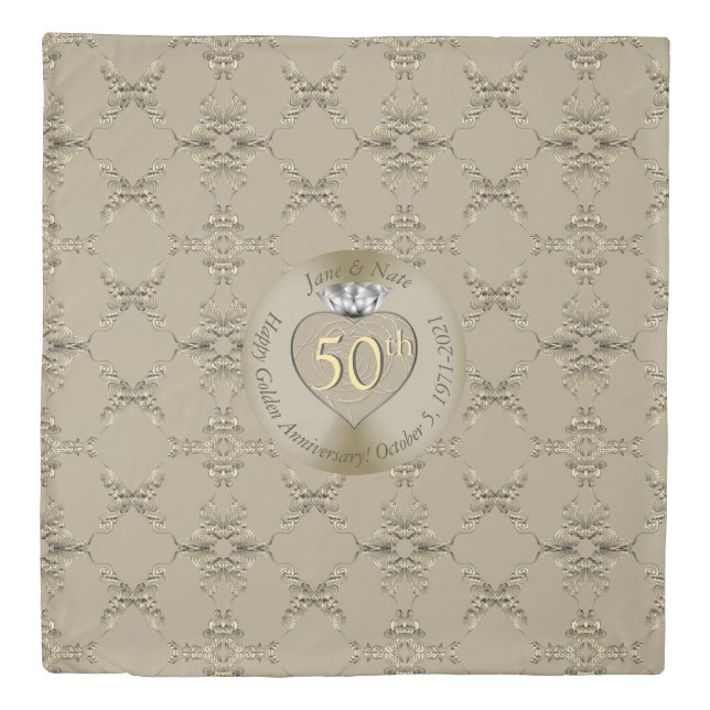 50th Wedding Anniversary Diamond Heart Butterfly Duvet Cover (Front)