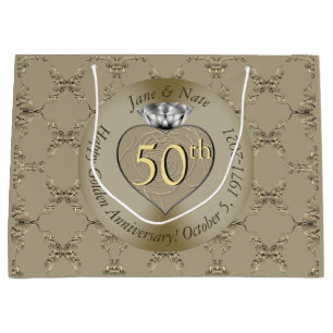 50th Wedding Anniversary Diamond Heart Butterfly Large Gift Bag