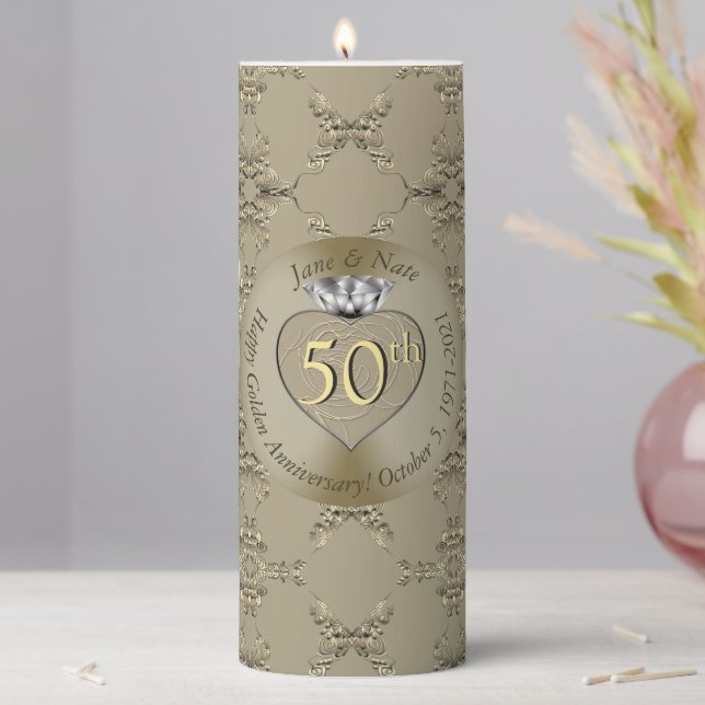 50th Wedding Anniversary Diamond Heart Butterfly   Pillar Candle (In Situ)