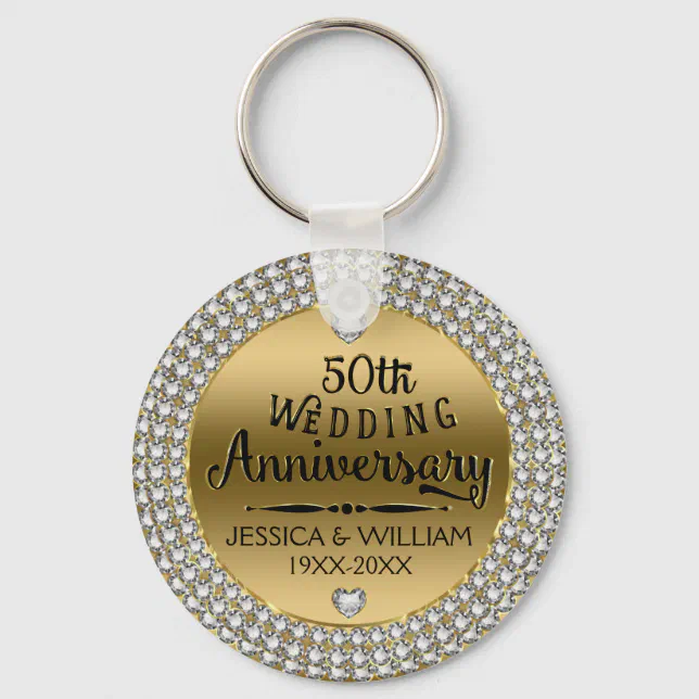 50th Wedding Anniversary Diamonds And Gold Keychain | Zazzle