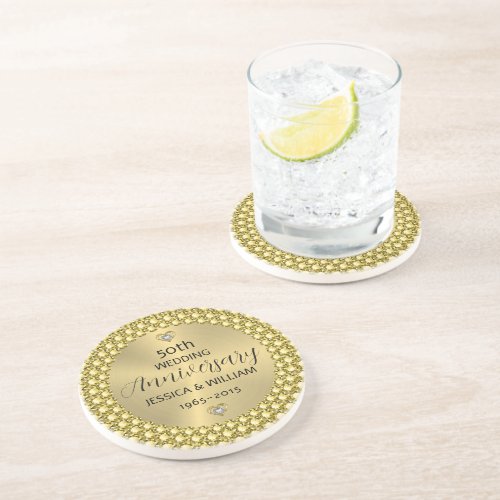 50th wedding anniversary diamonds  gold ornament coaster